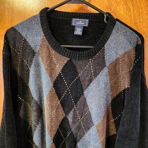 Men's XLT Dockers Black Knit W/ Blue/Tan Argyle Crew Neck Pullover Sweater